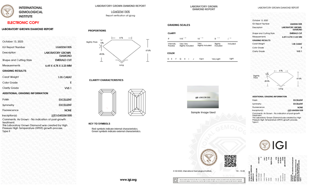 IGI gecertificeerd 1,05 CT Emerald Lab Gegroeide diamant - VVS1 Clarity