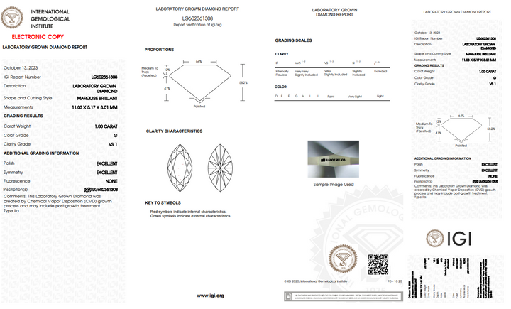 Diamante Certified de 1.00 CT Ct Marquise Lab, VS1 Clarity