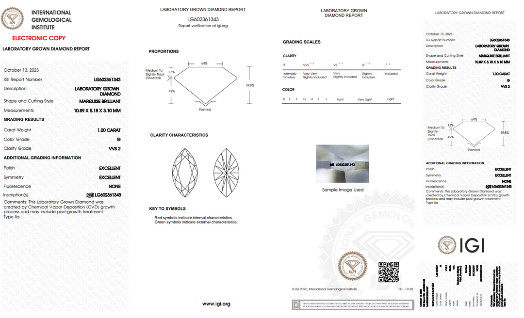 IGI сертифікував 1,00 CT Marquise Lab-вирощений діамант з чіткістю VVS2