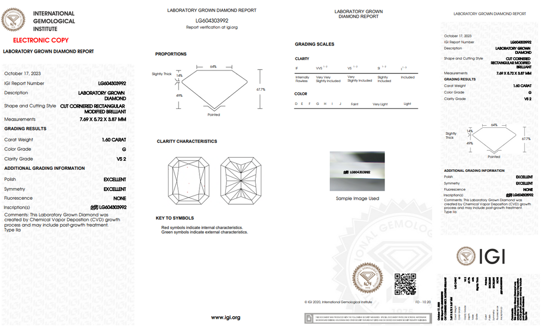 IGI-ZERTIFIZIERTER 1,60 CT RADIANT-CUT-LABOR-GROWN-DIAMANT, VS2-KLARHEIT, G-FARBE