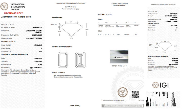 IGI Certified 1.01 CT Emerald Lab Gegroeide diamant, vs1 Clarity