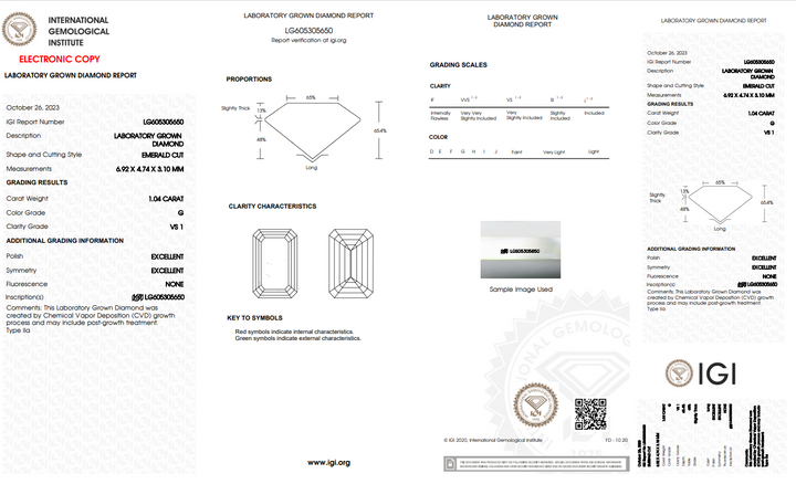 IGI CERTIFIED 1.04 CT EMERALD LAB-GROWN DIAMOND, VS1 CLARITY