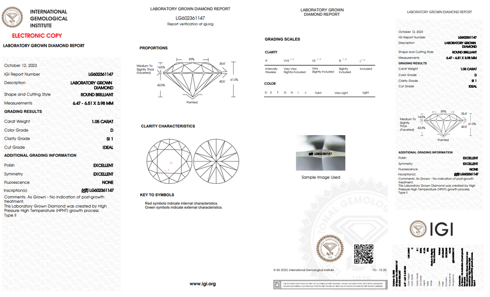 IGI certified 1 carat lab grown diamond