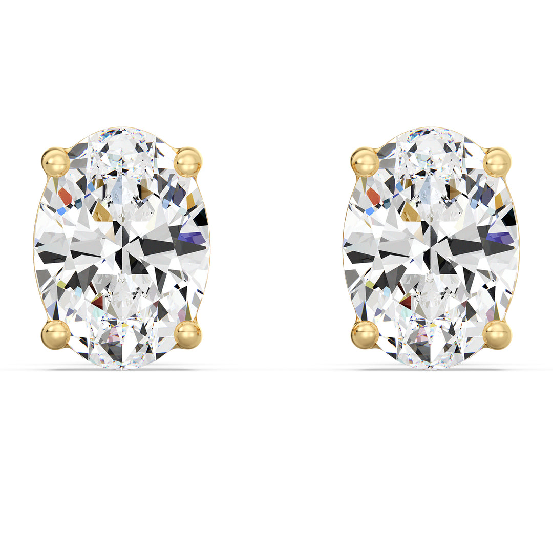 Classic yellow gold oval cut lab grown diamond stud earrings, IGI certified, 0.20–4.00 CTTW