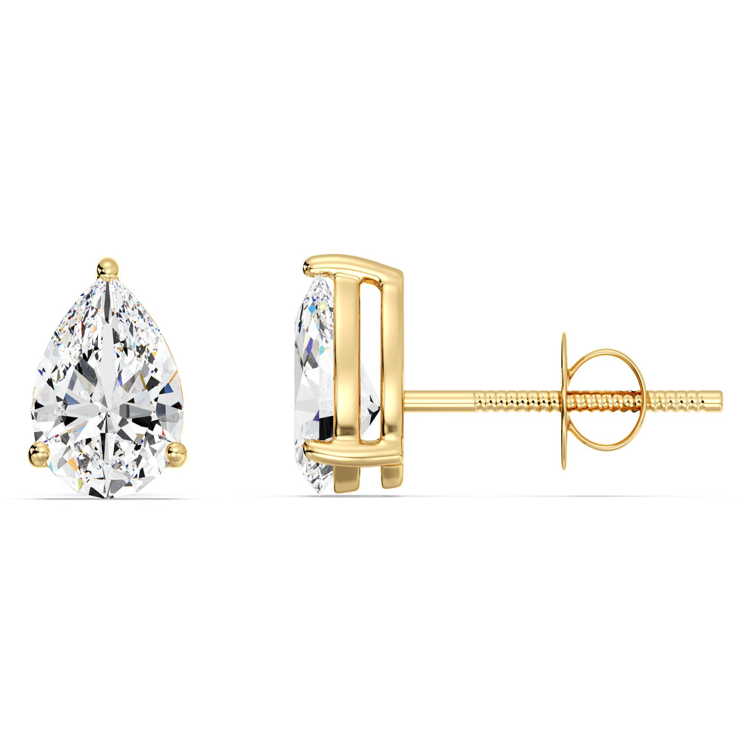 Classic yellow gold pear cut lab grown diamond stud earrings, IGI certified, 0.20–4.00 CTTW