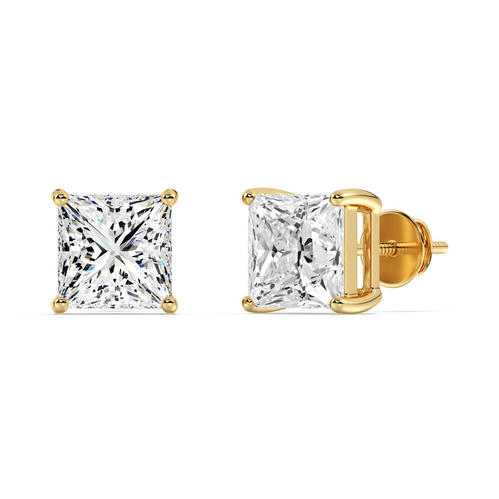 Classic yellow gold princess cut lab grown diamond stud earrings, IGI certified, 0.20–4.00 CTTW