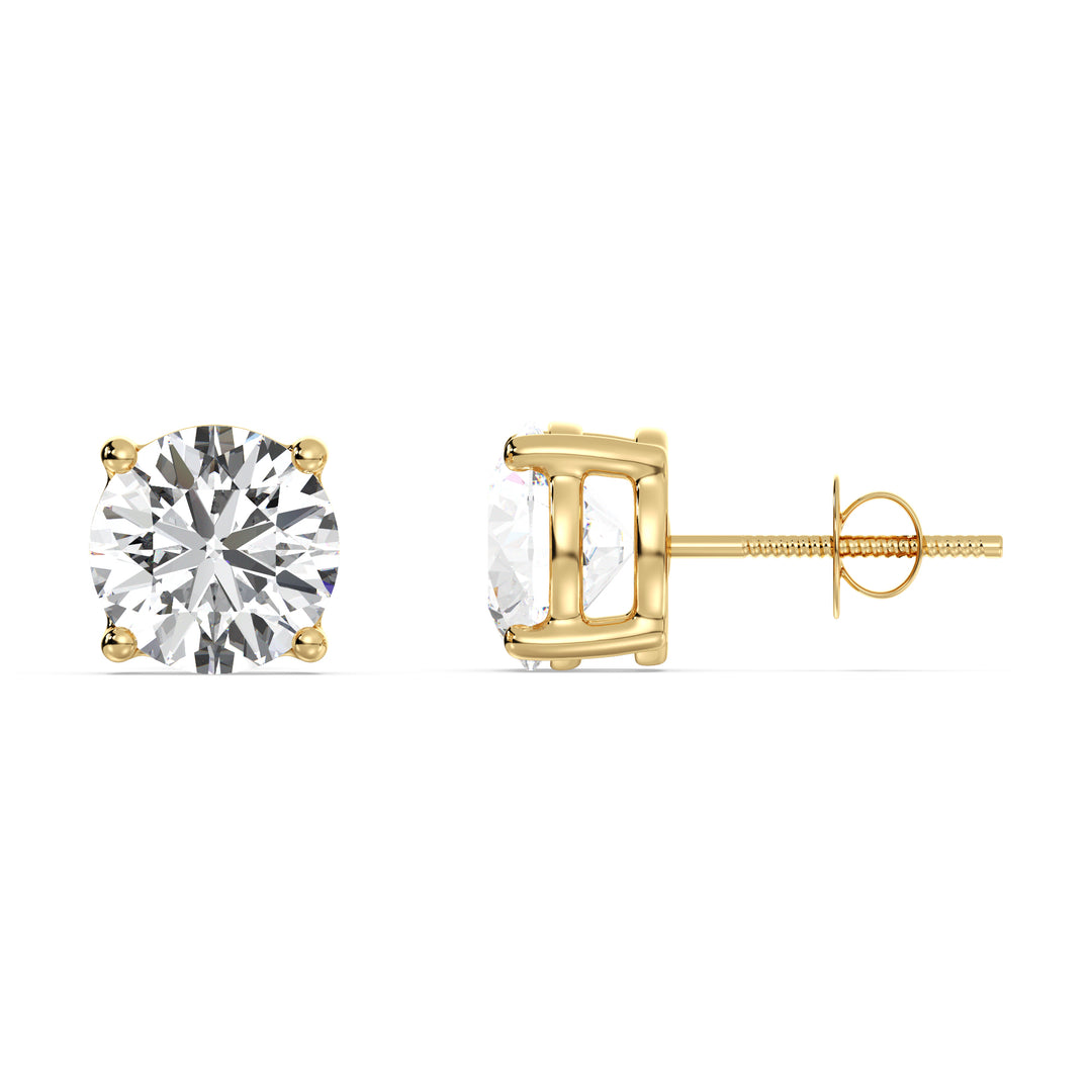 Classic yellow gold round cut lab grown diamond stud earrings, IGI certified, 0.20–4.00 CTTW