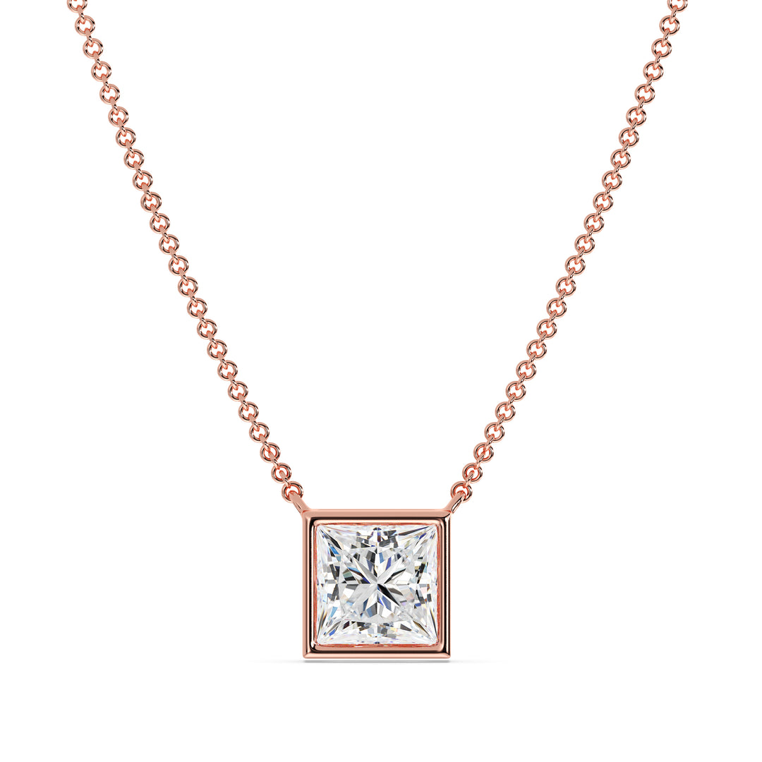 Collier pendentif Solitaire Princess Diamond-Set-Set Solitaire de 2 carats