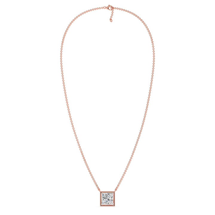 2 Carat Lab-Grown Princess-Cut Diamond Bezel-Set Solitaire Pendant Necklace