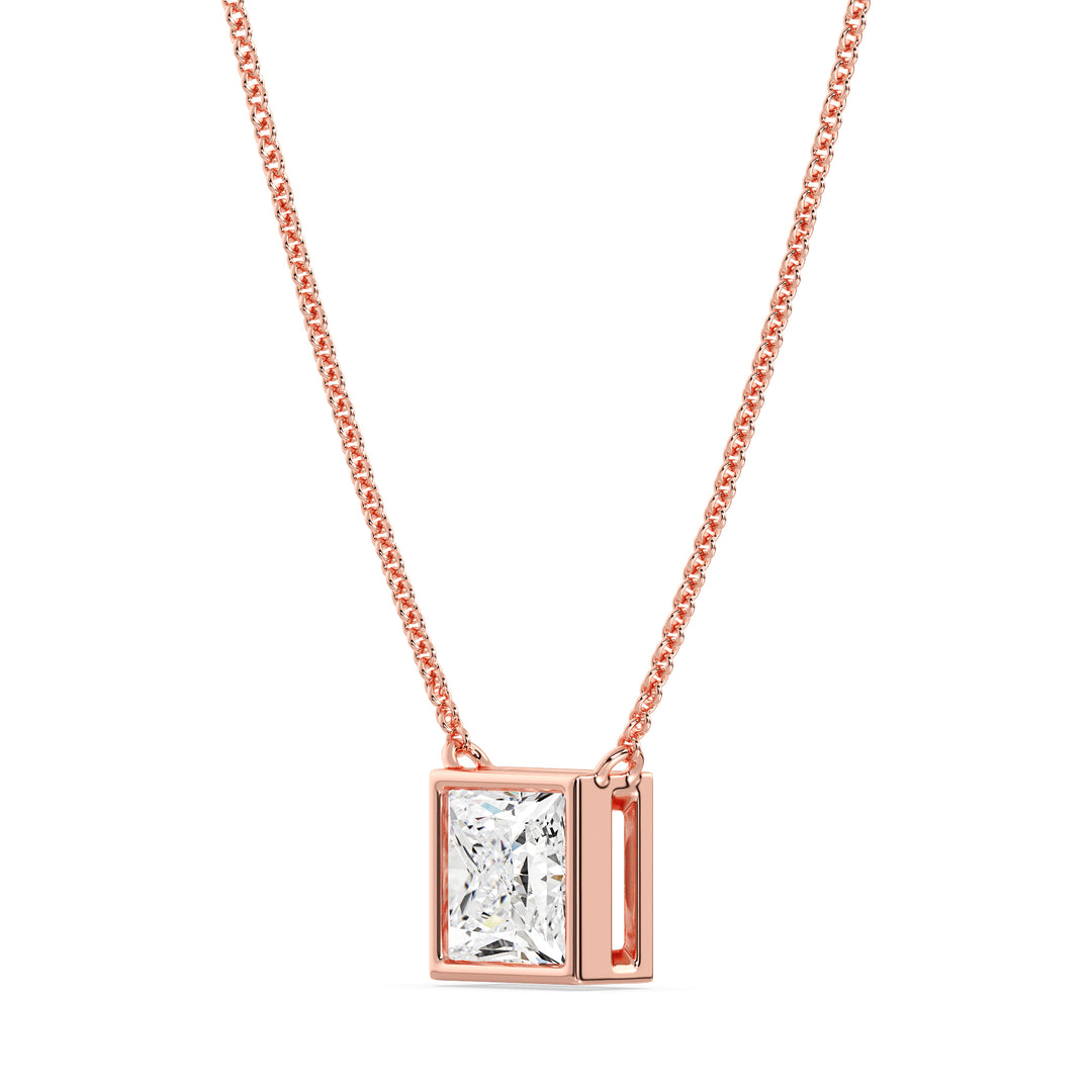 2 Carat Lab-Grown Princess-Cut Diamond Bezel-Set Solitaire Pendant Necklace