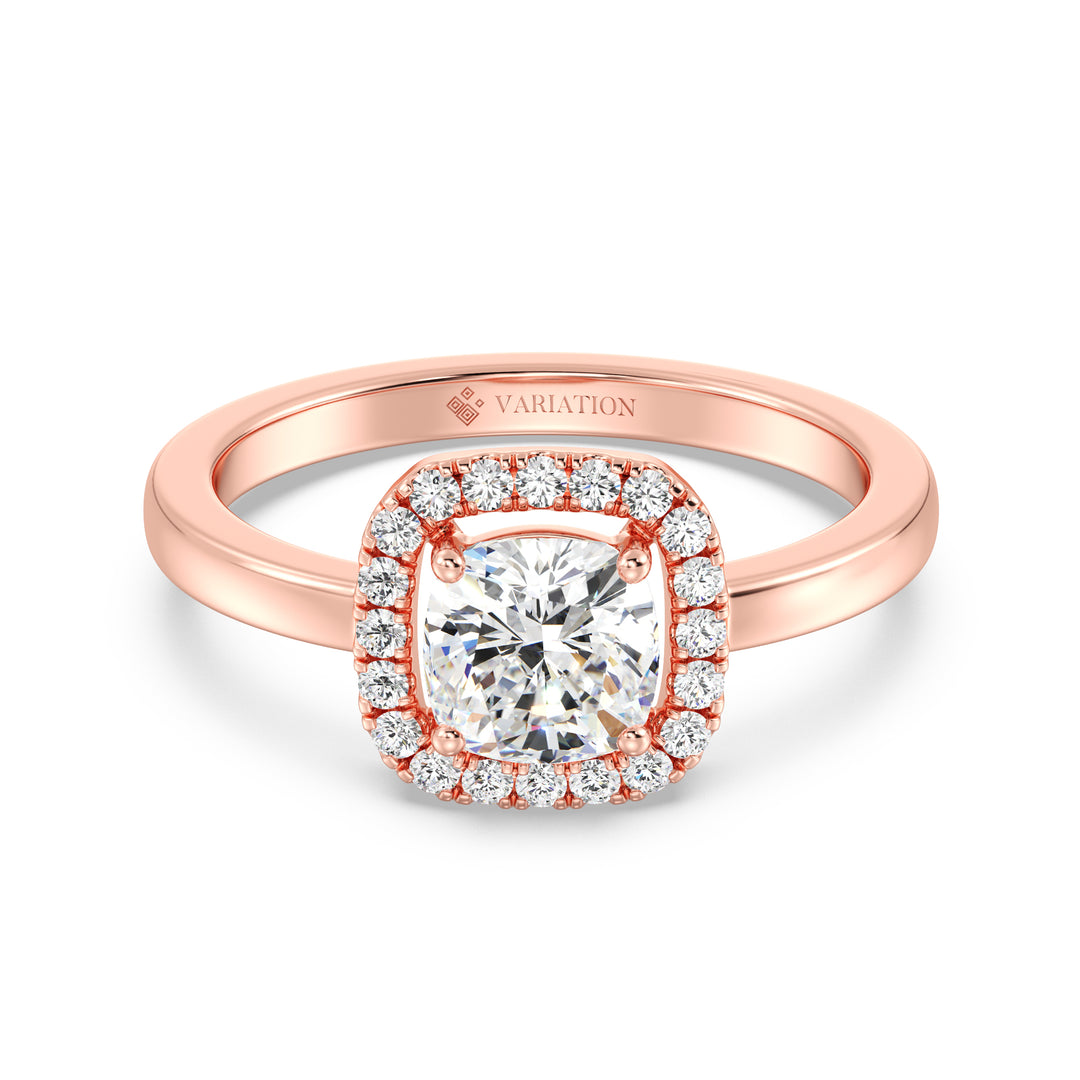 1 ct Cushion Halo Solitaire Diamond Ring