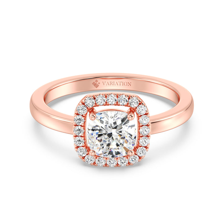 1 ct Cushion Halo Solitaire Diamond Ring