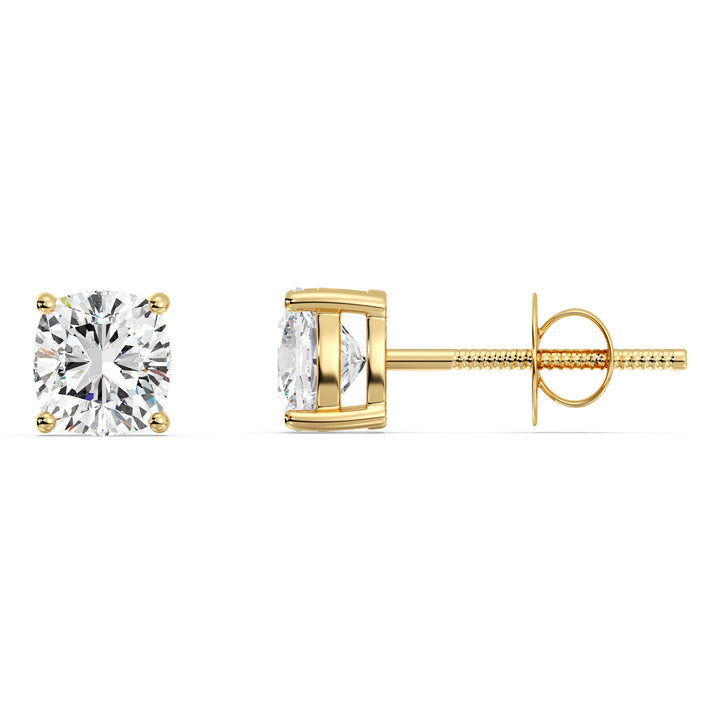 Cushion-Cut Lab Created Diamond Stud Earrings in Yellow Gold Setting