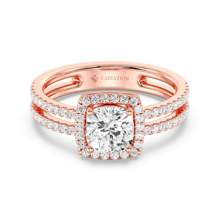 1 ct Cushion Halo Engagement Ring with Double Band