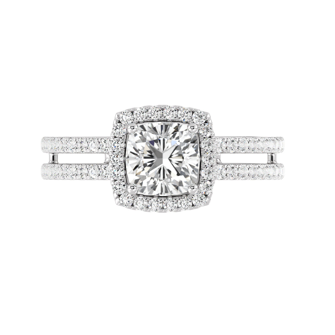 1 ct Cushion Halo Engagement Ring with Double Band