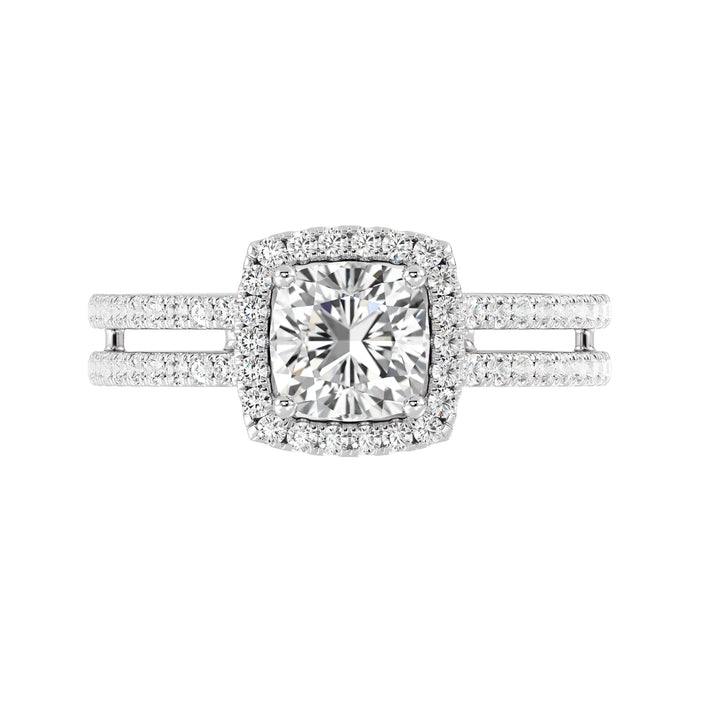 1 ct Cushion Halo Engagement Ring with Double Band