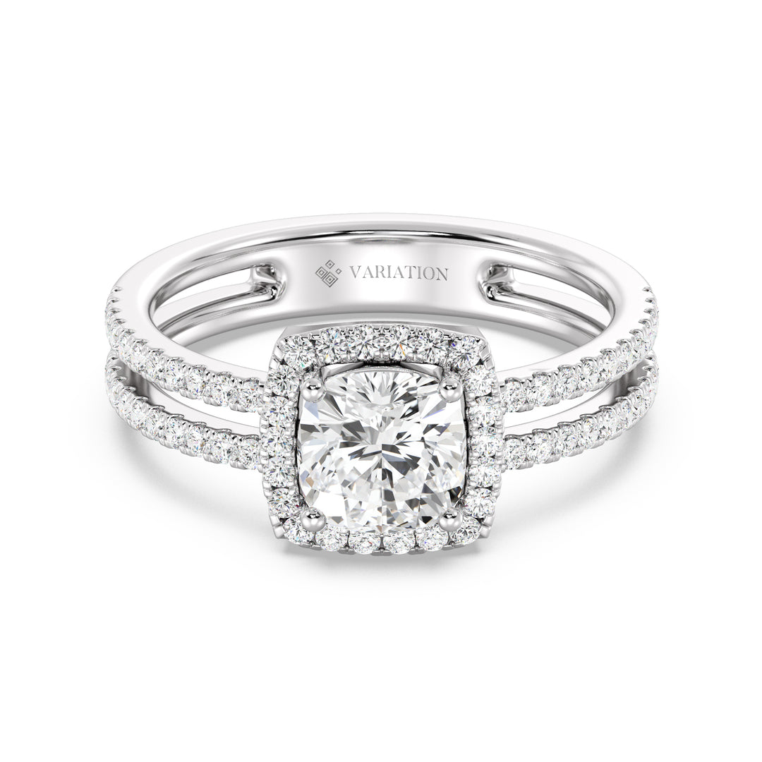 1 ct Cushion Halo Engagement Ring with Double Band