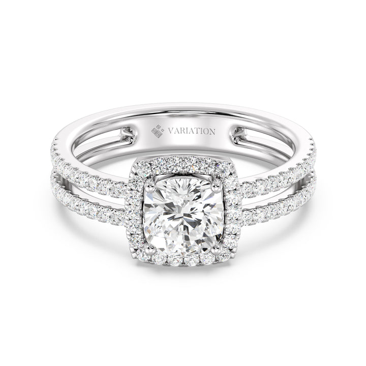 1 ct Cushion Halo Engagement Ring with Double Band