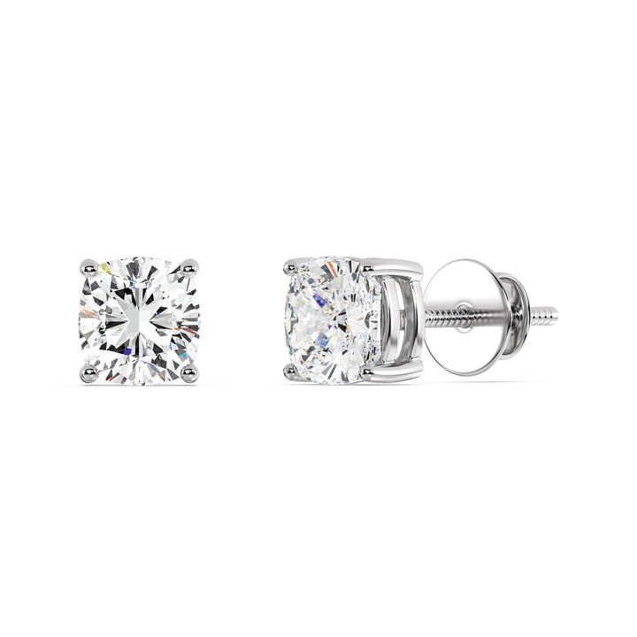 Cushion cut lab grown diamond stud earrings in white gold, 0.20–4.00 CTTW