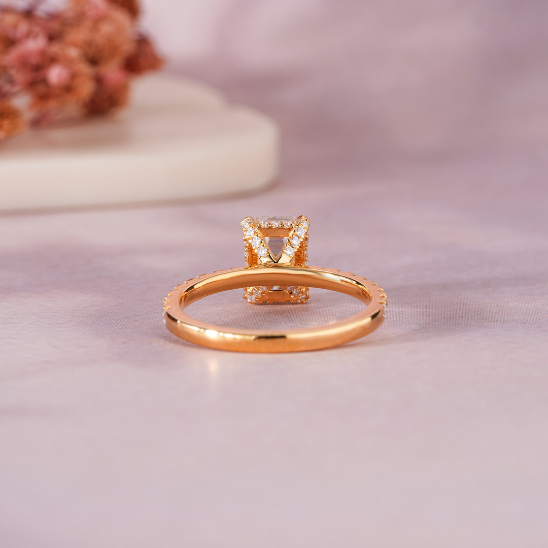 2 Carat Emerald Cut Lab Grown Diamond Engagement Ring with Hidden Halo in 18K Gold