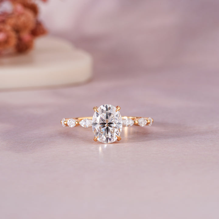 2 Carat Oval Cut Lab Grown Diamond Engagement Ring with Hidden Halo in 18K Gold