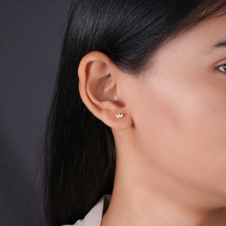 Marquise Cut Lab Grown Diamond Three Stone Stud Earrings in 18K Gold