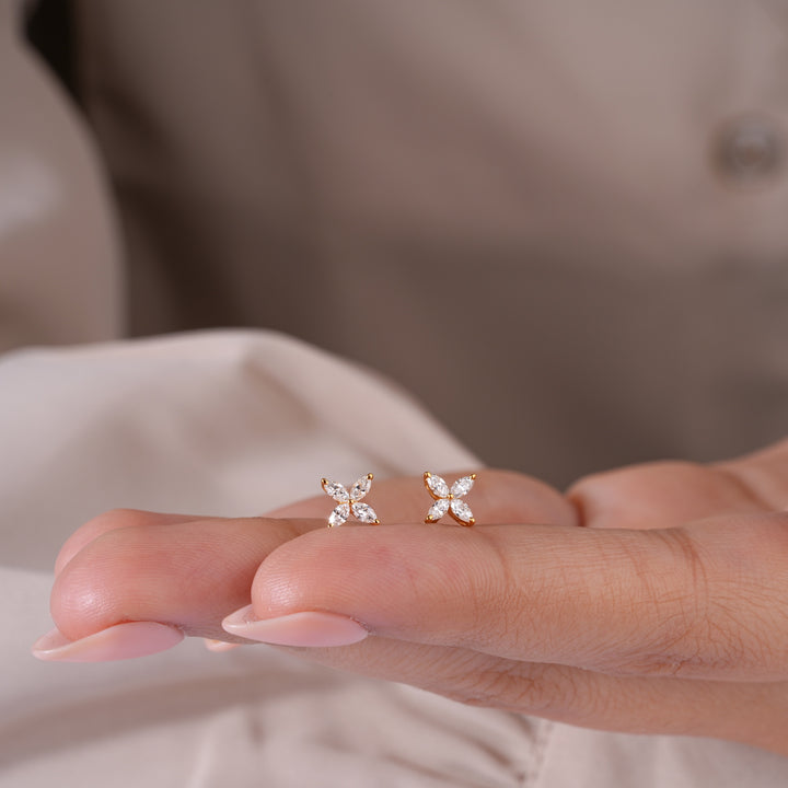 Marquise Cut Lab Grown Diamond Four Stone Cluster Stud Earrings in 18K Gold