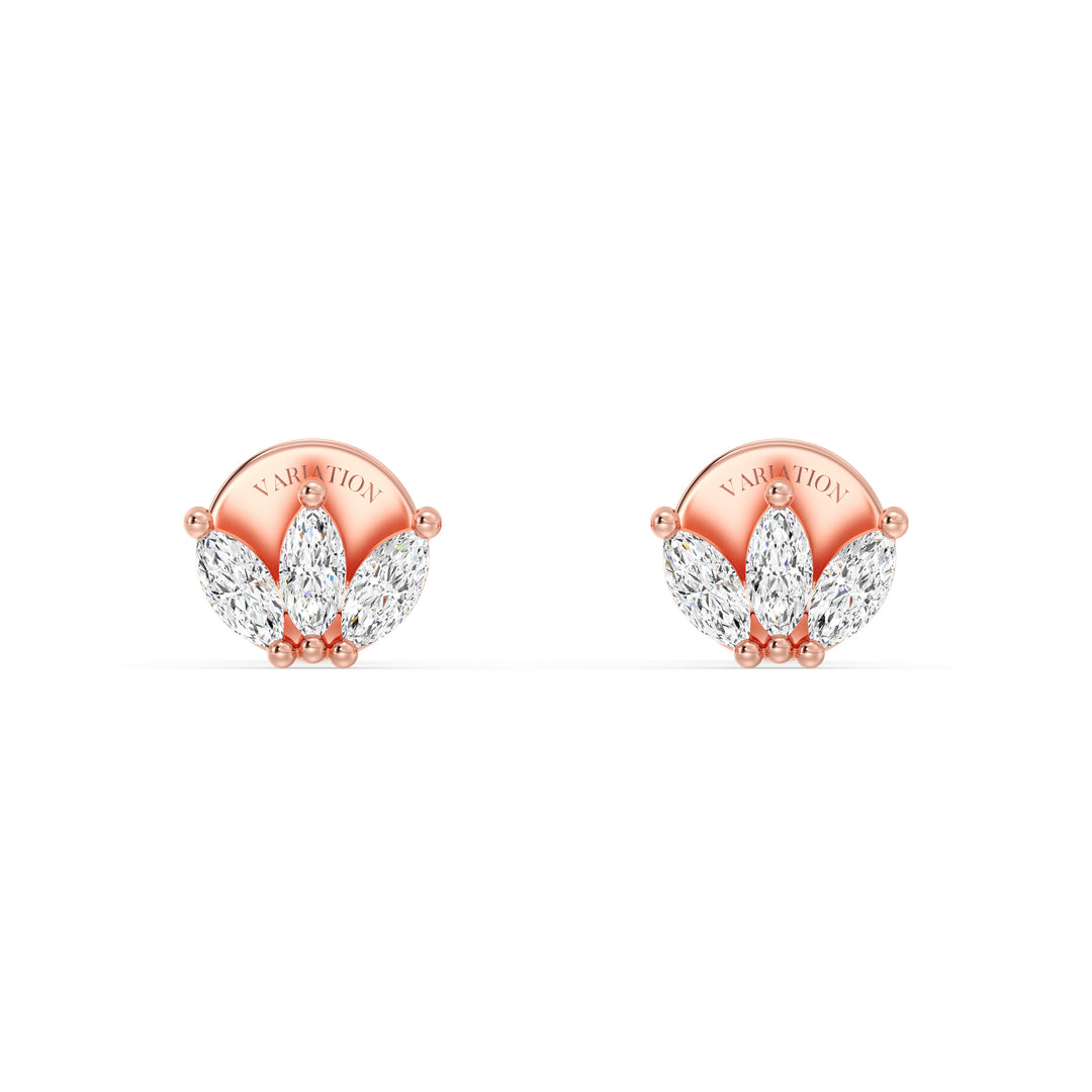 Marquise Cut Lab Grown Diamond Three Stone Stud Earrings