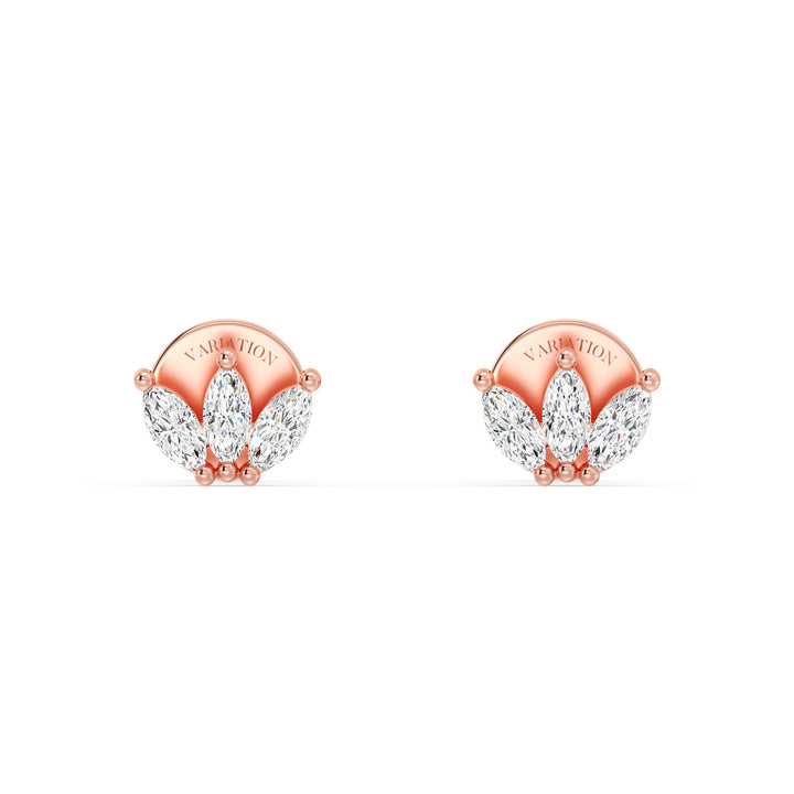 Marquise Cut Lab Grown Diamond Three Stone Stud Earrings