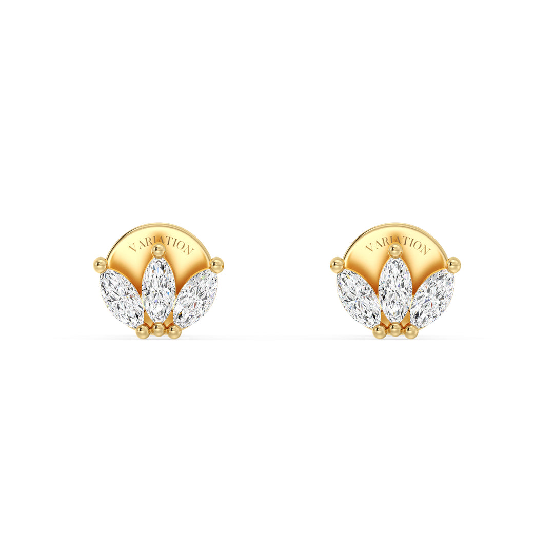 Marquise Cut Lab Grown Diamond Three Stone Stud Earrings