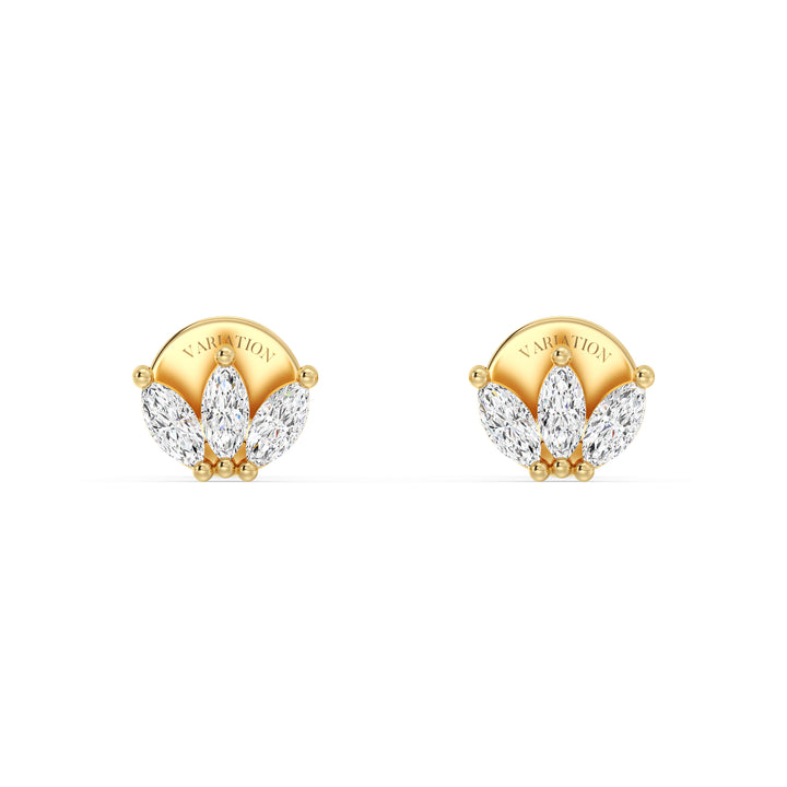 Marquise Cut Lab Grown Diamond Three Stone Stud Earrings