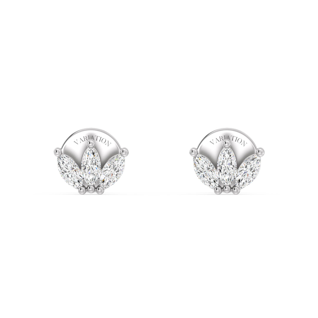 Marquise Cut Lab Grown Diamond Three Stone Stud Earrings