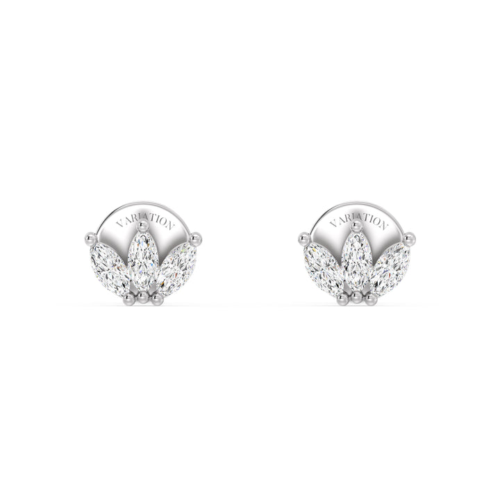 Marquise Cut Lab Grown Diamond Three Stone Stud Earrings