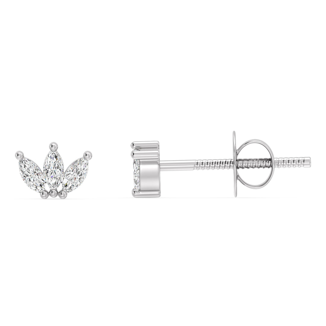 Marquise Cut Lab Grown Diamond Three Stone Stud Earrings