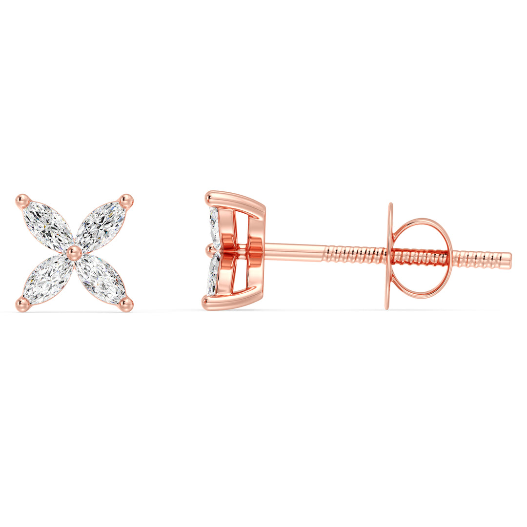 Marquise Cut Lab Grown Diamond Four Stone Stud Earrings
