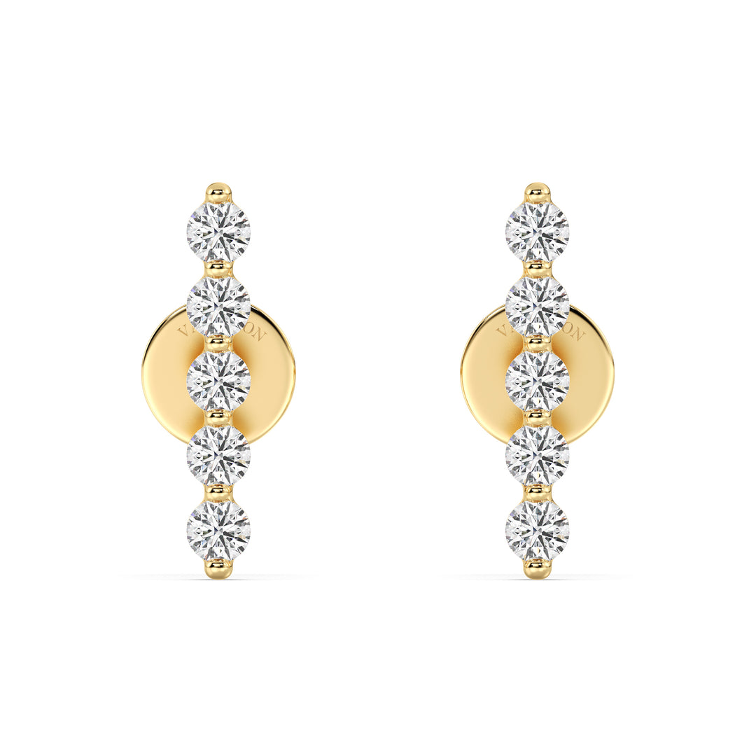 Lab Grown Diamond Long Bar Stud Earrings Yellow Gold Finish