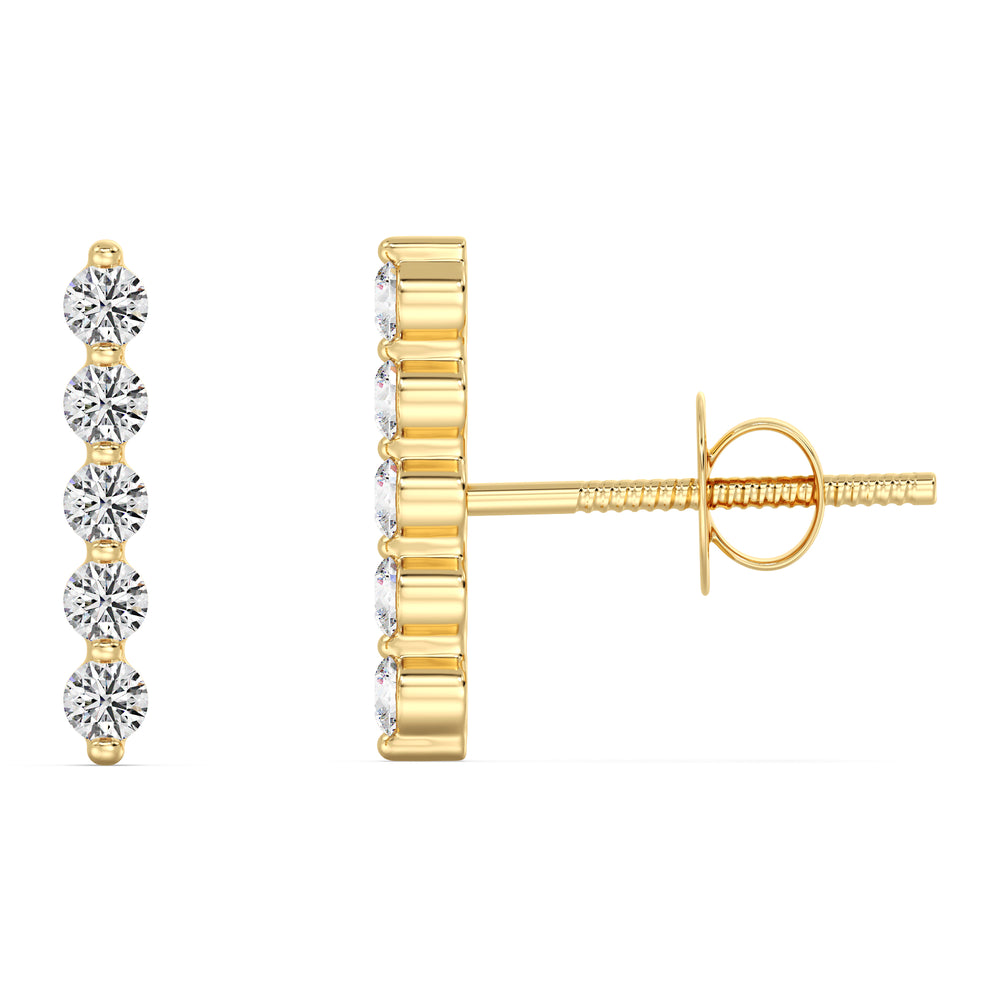 18K Yellow Gold Lab Grown Diamond Long Bar Ear Climber Earrings