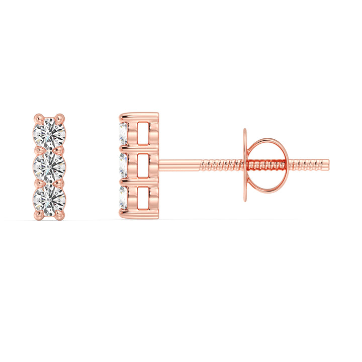 18K Rose Gold Lab Grown Diamond Bar Stud Earrings with IGI Certified Diamonds