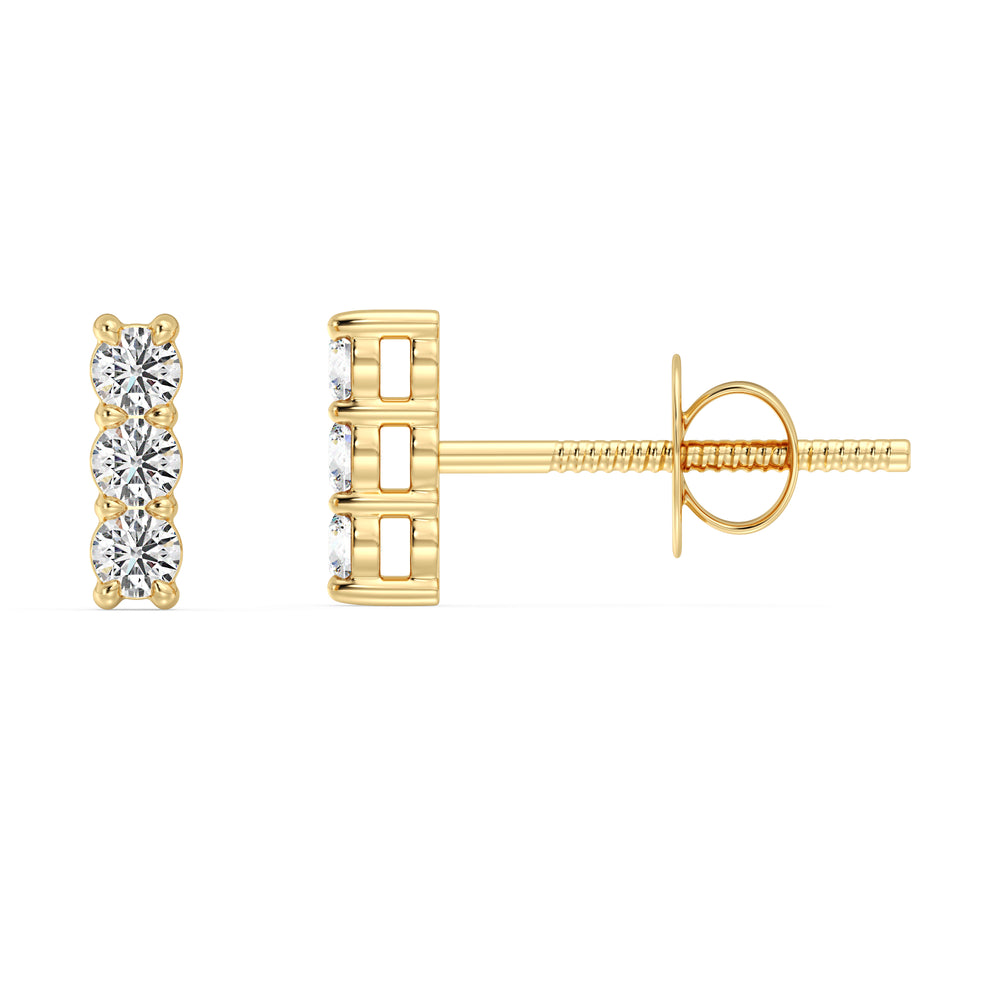 18K Yellow Gold Lab Grown Diamond Bar Stud Earrings with IGI Certified Diamonds