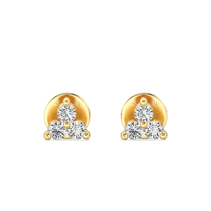 Yellow Gold Lab Grown Diamond Trinity Stud Earrings – IGI Certified