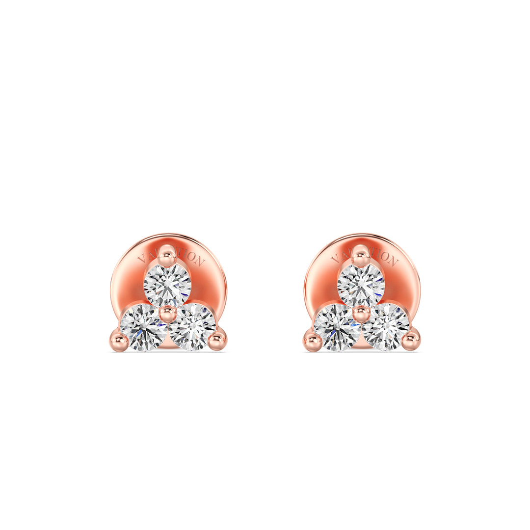 Rose Gold Lab Grown Diamond Trinity Stud Earrings – IGI Certified