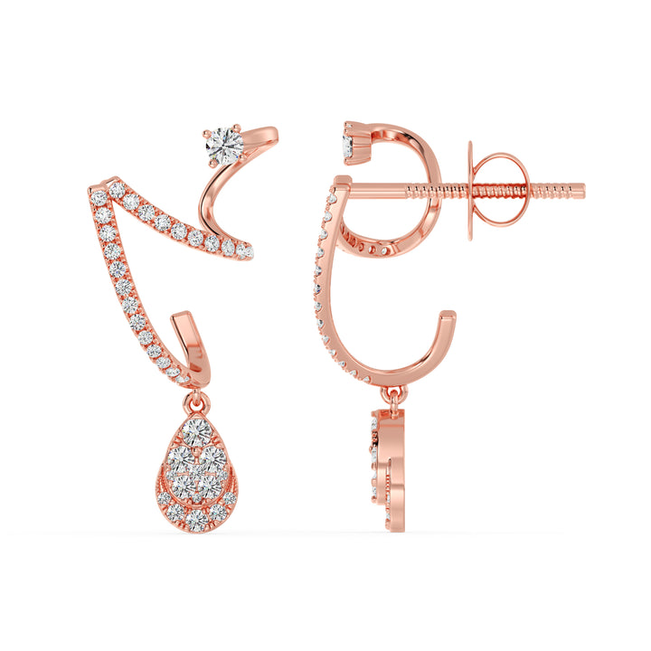 Elegant 18K Rose Gold Lab-Grown Diamond Drop Earrings with 76 Round Cut Diamonds, 0.78ct Total Weight