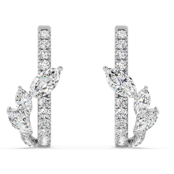 Elegant 18KT White Gold Twist Hoop Earrings adorned with Marquise-Cut and Round Lab-Grown Diamonds, featuring 34 diamonds totaling 1.148ct