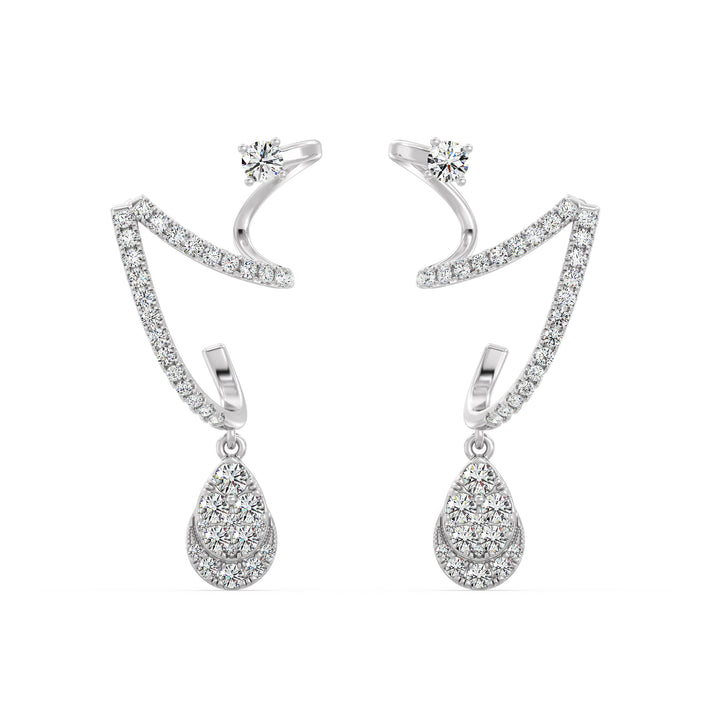 Elegant 18K White Gold Lab-Grown Diamond Drop Earrings with 76 Round Cut Diamonds, 0.78ct Total Weight