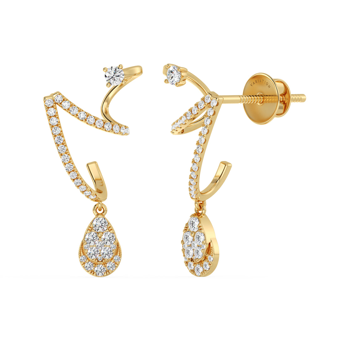 Elegant 18K Yellow Gold Lab-Grown Diamond Drop Earrings with 76 Round Cut Diamonds, 0.78ct Total Weight