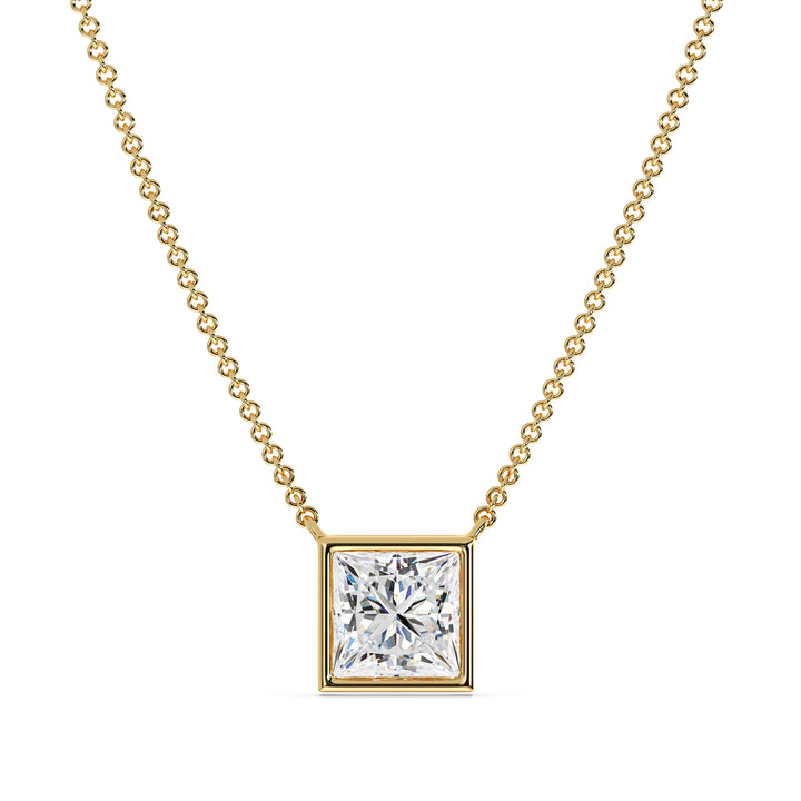 2 Carat Lab-Grown Princess-Cut Diamond Bezel-Set Solitaire Pendant Necklace