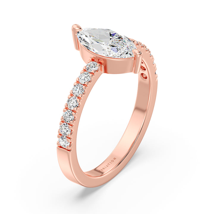 Elegant Marquise-Cut Lab-Grown Diamond Open Cuff Pavé Engagement Ring in 18K Rose Gold featuring a 1ct center stone and 0.23ct round side stones