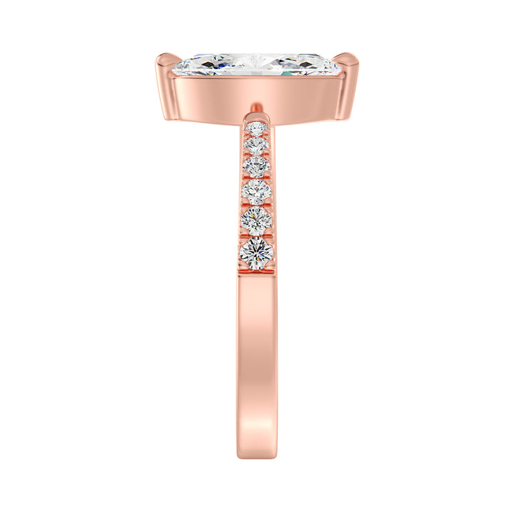 Elegant Marquise-Cut Lab-Grown Diamond Open Cuff Pavé Engagement Ring in 18K Rose Gold featuring a 1ct center stone and 0.23ct round side stones