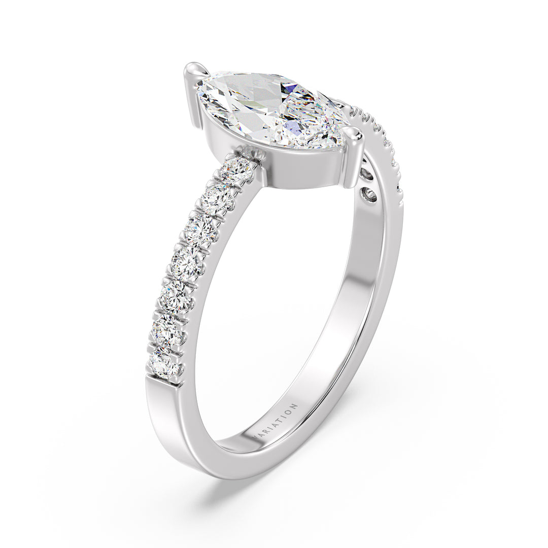 Elegant Marquise-Cut Lab-Grown Diamond Open Cuff Pavé Engagement Ring in 18K White Gold with a 1ct marquise center stone and 0.23ct round side stones