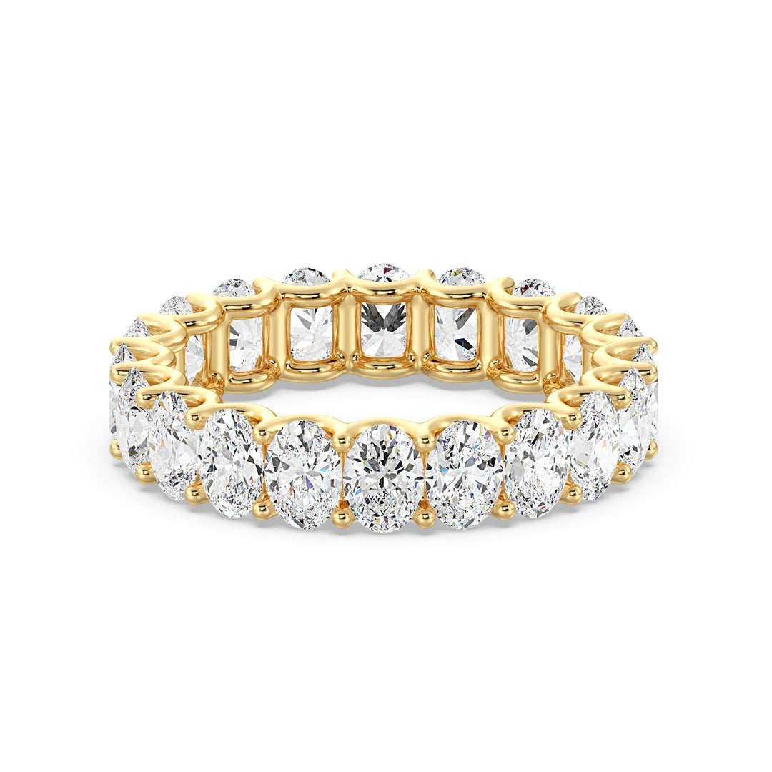 Elegant Oval Lab-Grown Diamond Scallop Eternity Band in 18K Yellow Gold, showcasing 20 EF/VS diamonds in a shared prong setting with a scalloped side profile